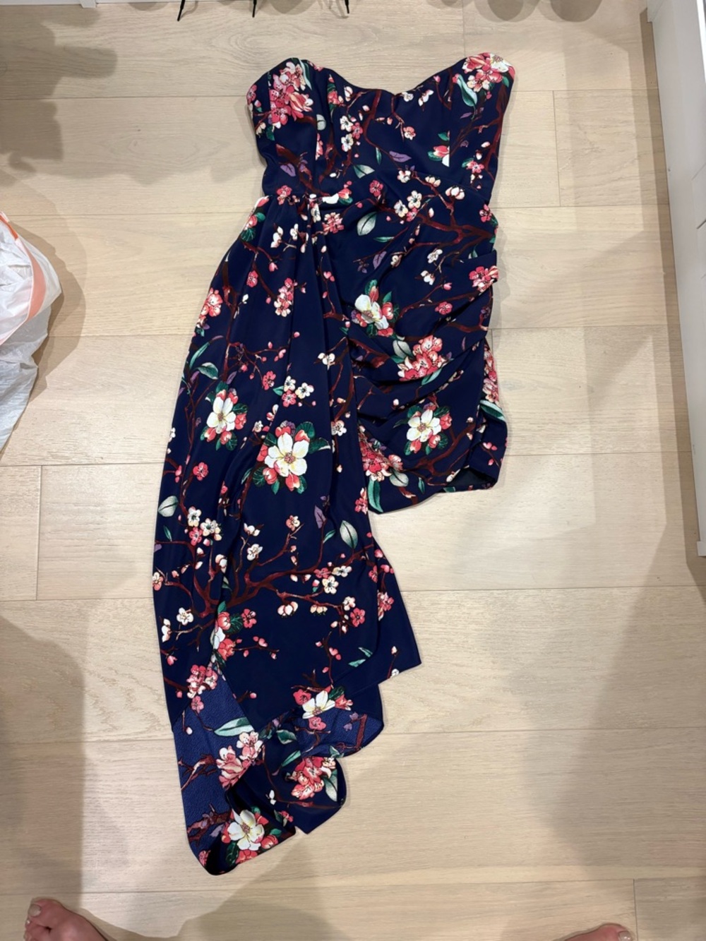 Women’s Katie May blue floral strapless dress size small